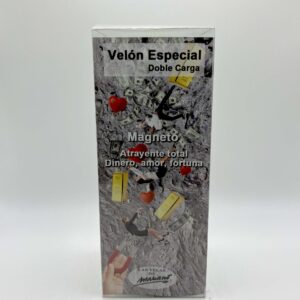 Velón verde de la atracción, con simbología especial y aceite para ungir
