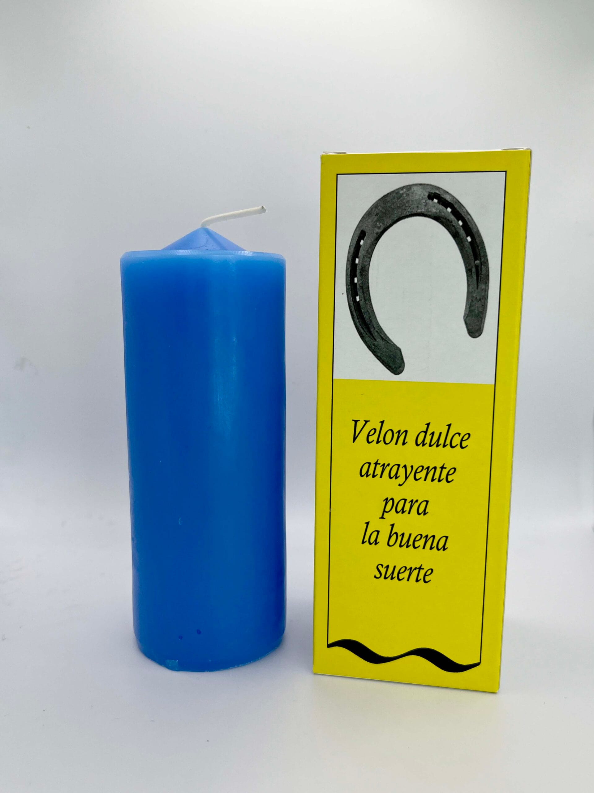 Velón azul preparado dulce para la buena suerte, peticiones de salud y estudios