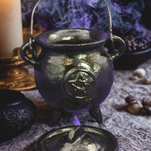 Caldero Ritual de Hierro Fundido con Tapa – Caldero Mágico para Incienso y Rituales (10 cm)